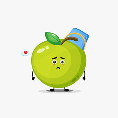 Cute green apple wearing a bucket helmet