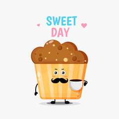 Cute muffin character with coffee cup