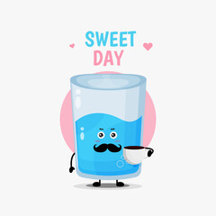 Cute water glass character with coffee cup