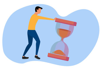 Guy pushing an hourglass - waste no time