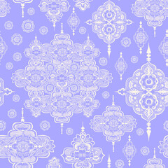 SEAMLESS REPEAT VECTOR PATTERN with decorative folk inspired damask floral motifs.
