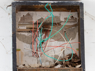 a close-up with a devastated electrical panel