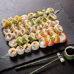 sushi on the black stone