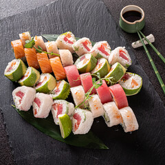 sushi on the black stone