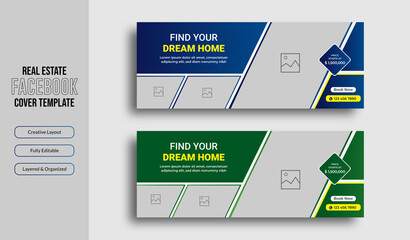 Real estate house sale facebook cover and web banner template . Home rent sale social media facebook cover page, timeline, header online web banner template design - obrazy, fototapety, plakaty