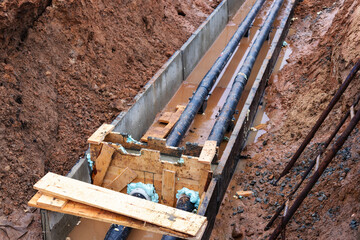 Underground communications. Heating pipes in reinforced concrete trays. Reinforced concrete trays...