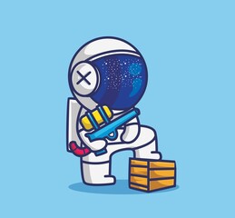 cute astronaut playing water gun. cartoon travel holiday vacation summer concept Isolated illustration. Flat Style suitable for Sticker Icon Design Premium Logo vector. Mascot Character