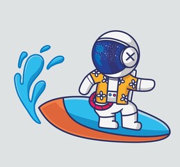 cute astronaut surfing. cartoon travel holiday vacation summer concept Isolated illustration. Flat Style suitable for Sticker Icon Design Premium Logo vector. Mascot Character