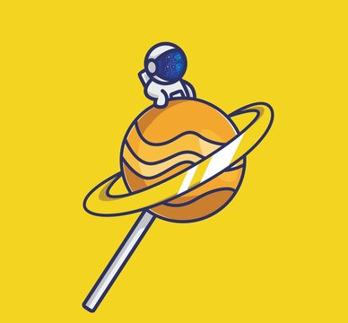 cute astronaut on the lollipop candy planet ring. cartoon science technology concept Isolated illustration. Flat Style suitable for Sticker Icon Design Premium Logo vector