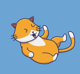 cute cat lying laugh. cartoon animal nature concept Isolated illustration. Flat Style suitable for Sticker Icon Design Premium Logo vector. Mascot Character