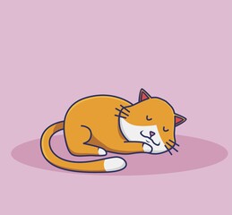 Cute sleeping cat on the floor. Animal Isolated Cartoon Flat Style Icon illustration Premium Vector Logo Sticker Mascot