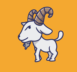Cute young goat with big horn. Animal Isolated Cartoon Flat Style Icon illustration Premium Vector Logo Sticker Mascot
