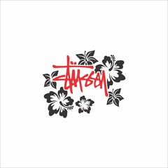 black and white flower vector with red "aussy" graffiti that can be used as graphic design