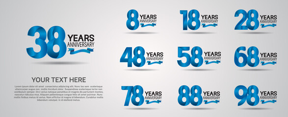 set anniversary logotype premium collection blue color with ribbon isolated on white background