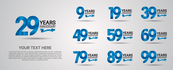 set anniversary logotype premium collection blue color with ribbon isolated on white background