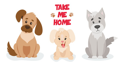 Vector illustration of a cute puppys. Take from the shelter