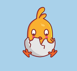 cute hatching chicks from eggshell. Animal cartoon Isolated Flat Style Sticker Web Design Icon illustration Premium Vector Logo mascot character