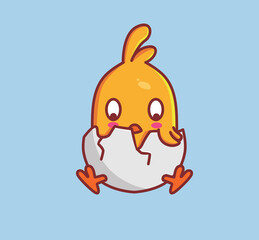 Fototapeta premium cute hatching chicks from eggshell. Animal cartoon Isolated Flat Style Sticker Web Design Icon illustration Premium Vector Logo mascot character