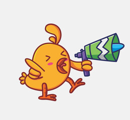 cute chicks give announcement using megaphone. animal flat cartoon style illustration icon premium vector logo mascot suitable for web design banner character
