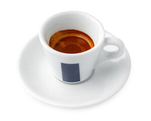 White cup of black coffee isolated on white background