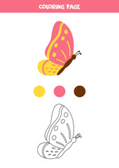 Color cute cartoon butterfly. Worksheet for kids.