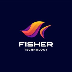 Vector Logo Illustration Fish Gradient Colorful Style.