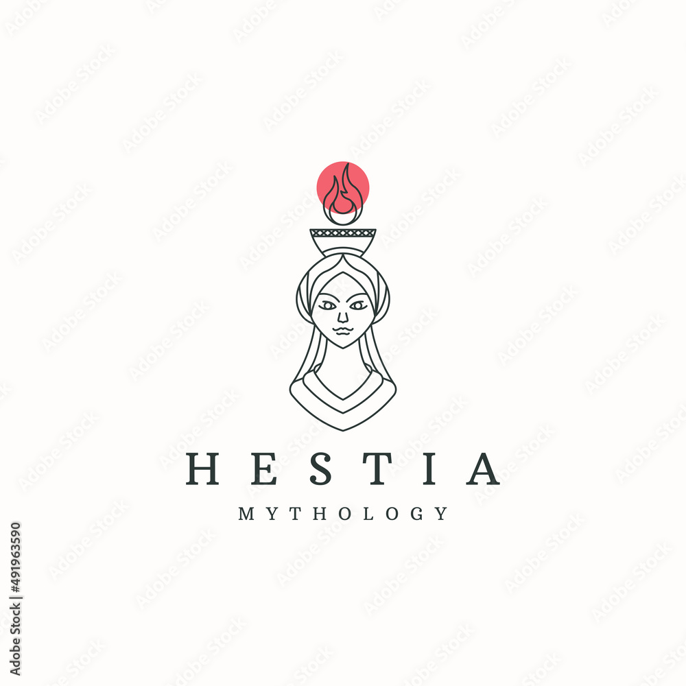 Wall mural hestia the ancient greek virgin goddess of the hearth logo icon design template line style flat vect