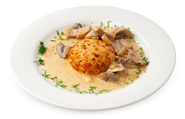 Freshly baked homemade cutlet isolated on white background.