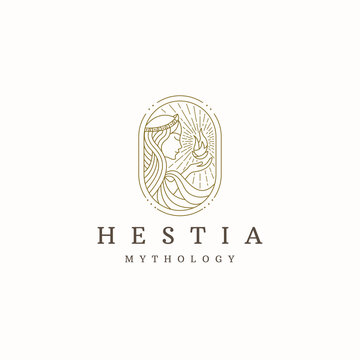 Hestia the ancient Greek virgin goddess of the hearth logo icon design template line style flat vector