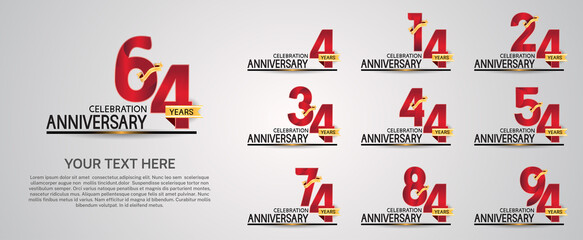 set anniversary logotype premium collection red color with ribbon isolated on white background