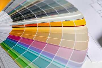 Designer color palette. Construction and repair. Close-up.