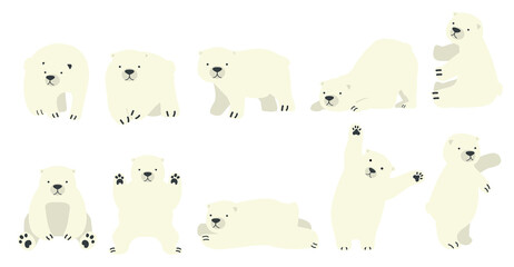 Polar bear funny character cartoon set