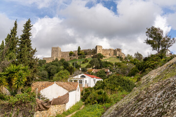 Fototapeta na wymiar view of the castle of Castellar de la Frontera and village houses in the foreground