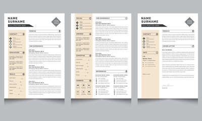Clean Resume and Cover Letter Layout Set, Creative Resume Template design Accents