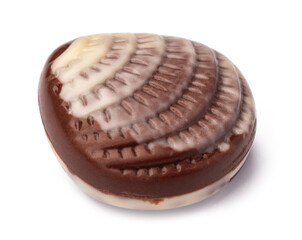Chocolate sweets shaped as seashells isolated on white background