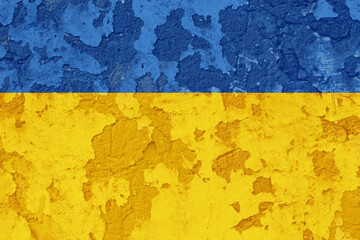 National Ukrainian flag with cracked background. Wallpaper with cracks. Ukraine.