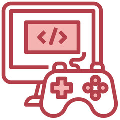 GAME DEVELOPMENT red line icon,linear,outline,graphic,illustration