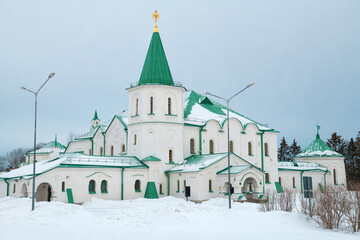 The building of the Sovereign Martial Chamber on a cloudy March day. Tsarskoye Selo