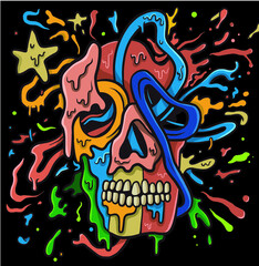 Colorful skull abstract illustration with black background