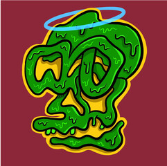 colorful illustration of a zombie skull with a halo