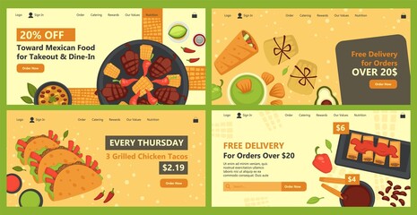 Mexican food delivery service offer, web page set