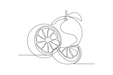 Continuous single one line drawing of orange tangerine summer fresh fruit vector illustration