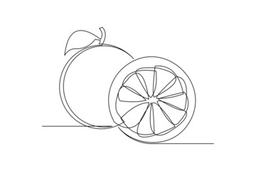 Continuous single one line drawing of orange tangerine summer fresh fruit vector illustration