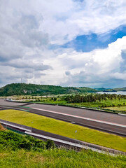 Fototapeta na wymiar Moto GP race track taken at Mandalika Circuit, Indonesia. even though it has not been used, the MotoGP racers admit that the Mandalika circuit is the most beautiful circuit in the world
