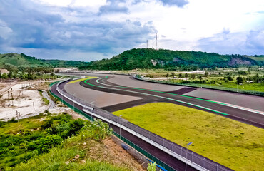 Obraz na płótnie Canvas Moto GP race track taken at Mandalika Circuit, Indonesia. even though it has not been used, the MotoGP racers admit that the Mandalika circuit is the most beautiful circuit in the world