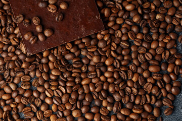 roasted coffee beans with black chocolate