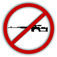Vector image of a prohibition sign, on which the Dragunov sniper rifle is crossed out, will indicate the prohibition of weapons and sniper attacks, positions