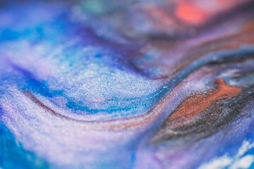 Fototapeta premium Liquid paint art. Macro ink background. Purple lavender pink blue colors mix