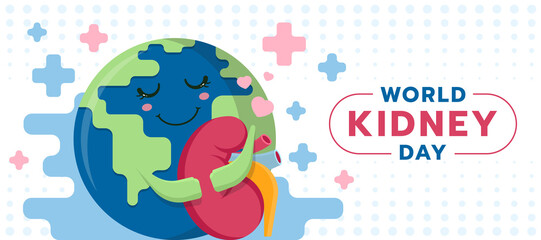world kidney day - Happy globle world charecter hug kidney and blue pink cross around vector design