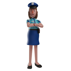 Police Woman 3D Cartoon Illustration has a beautiful smile